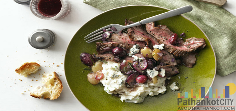 Herb Garlic Crusted Flank Steak with Pan Roasted Grape