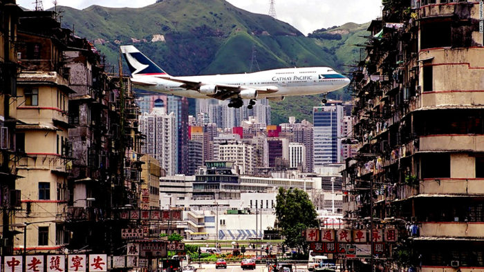Kai Tak Airport landing in Hong Kong.