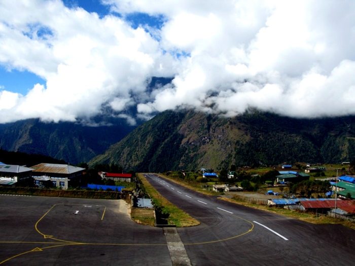 Landing at Lukla Airport in Nepal.
