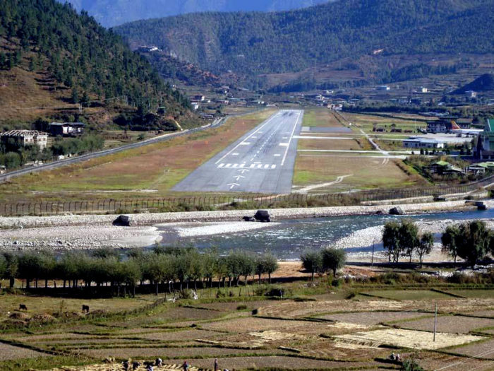 Paro Airport in Bhutan, Himalayan Mountains.